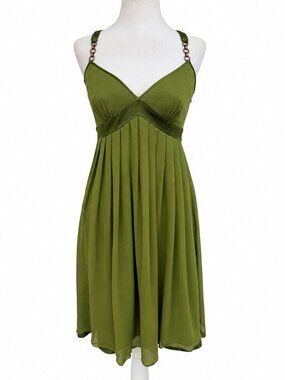 Vintage Laundry by Shelli Segal Olive Green Silk Chiffon Halter Dress